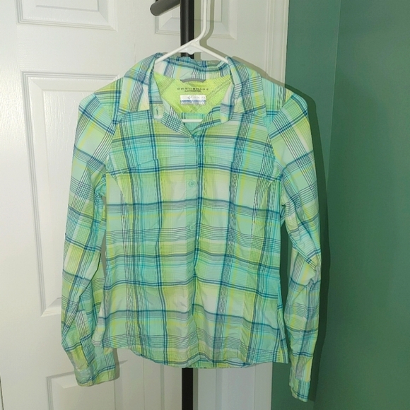 Columbia Green and Blue Plaid Button-Up Shirt Size XS - Picture 1 of 5